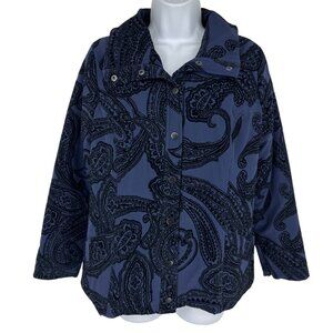 Chicos Zenergy Neema Flocked Paisley Print Button Snap Front Jacket Size 0 US S